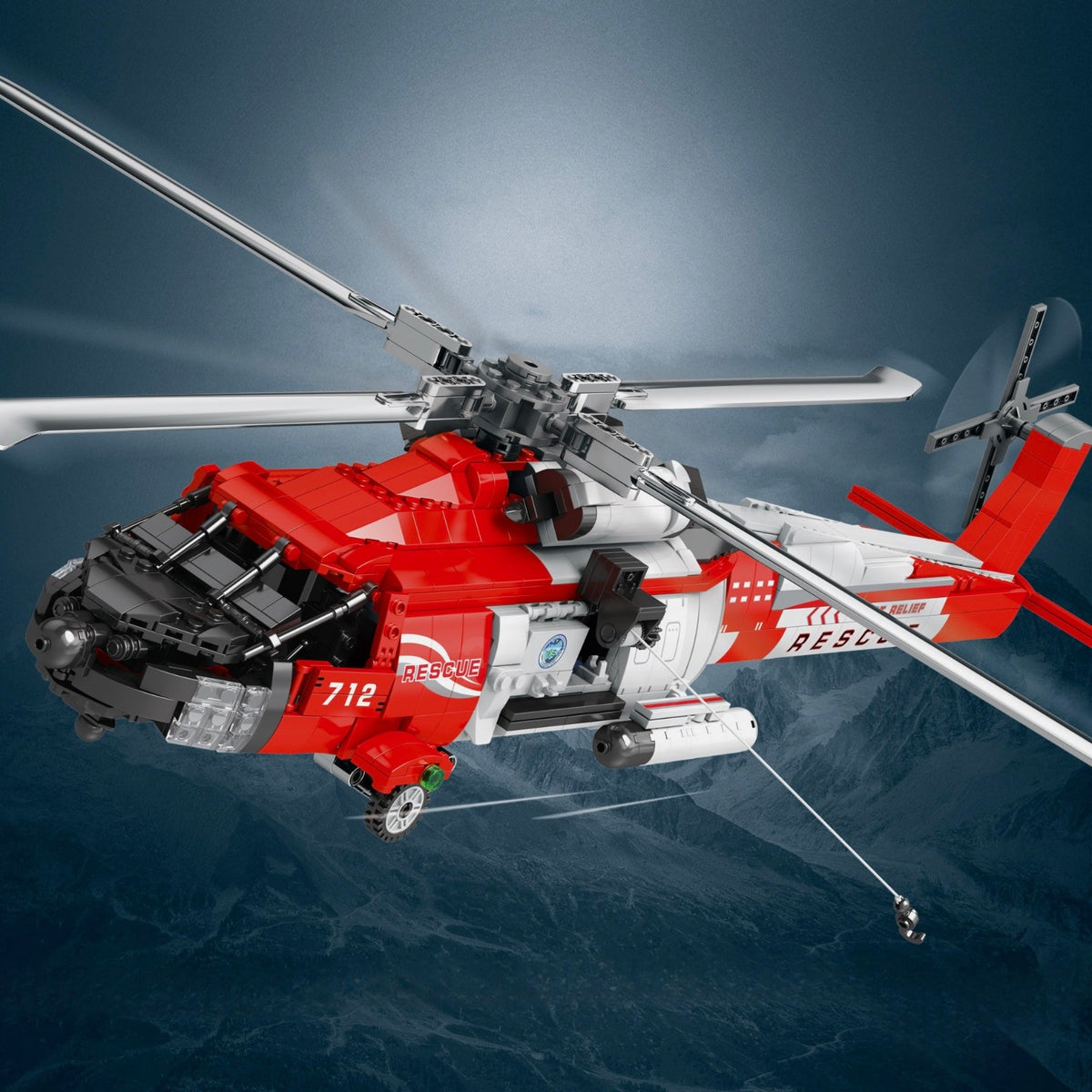 HH-60J Rescue Helicopter brick model over the sea