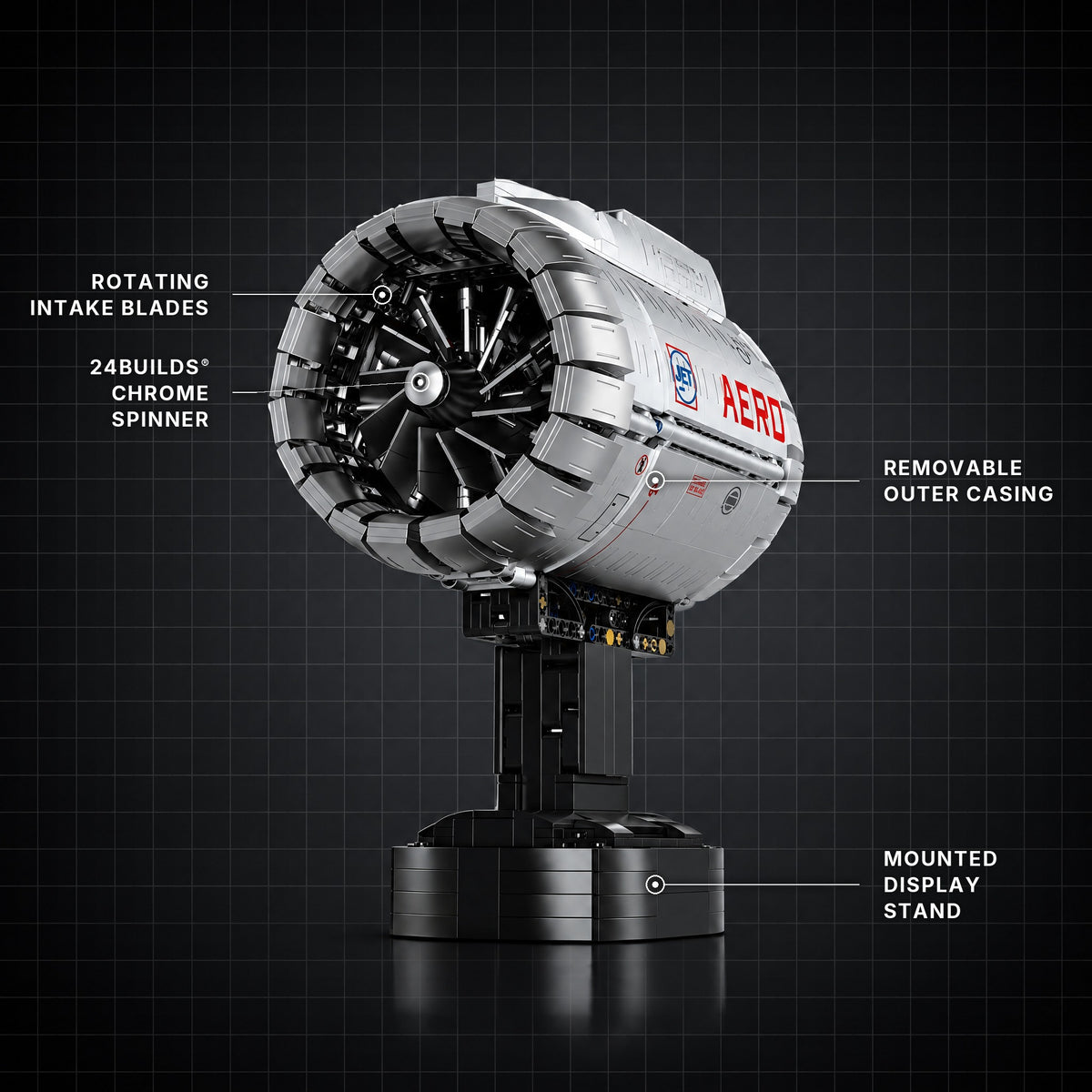 Aircraft Jet Turbine brick model with its key features labelled