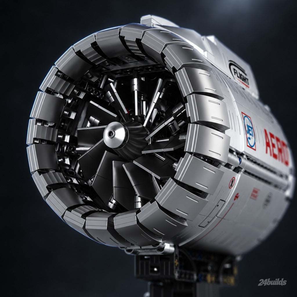 Aircraft Jet Turbine brick model, intake fan blades close-up