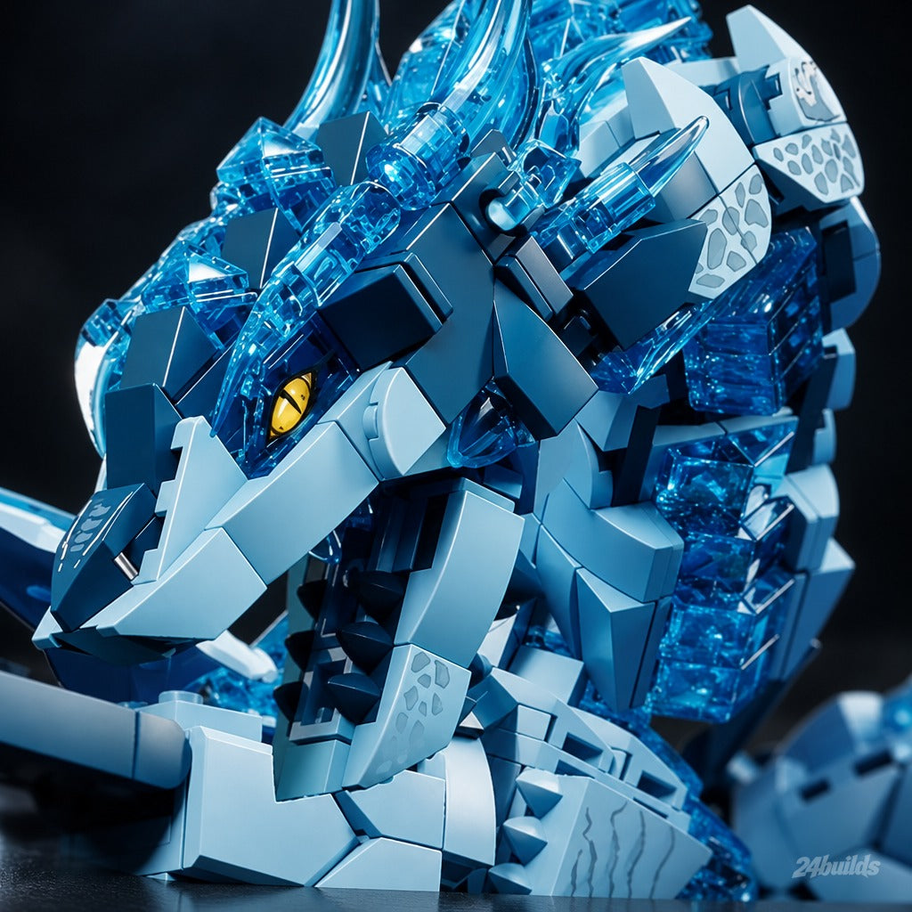 Azure Dragon brick model, ice-blue dragon head