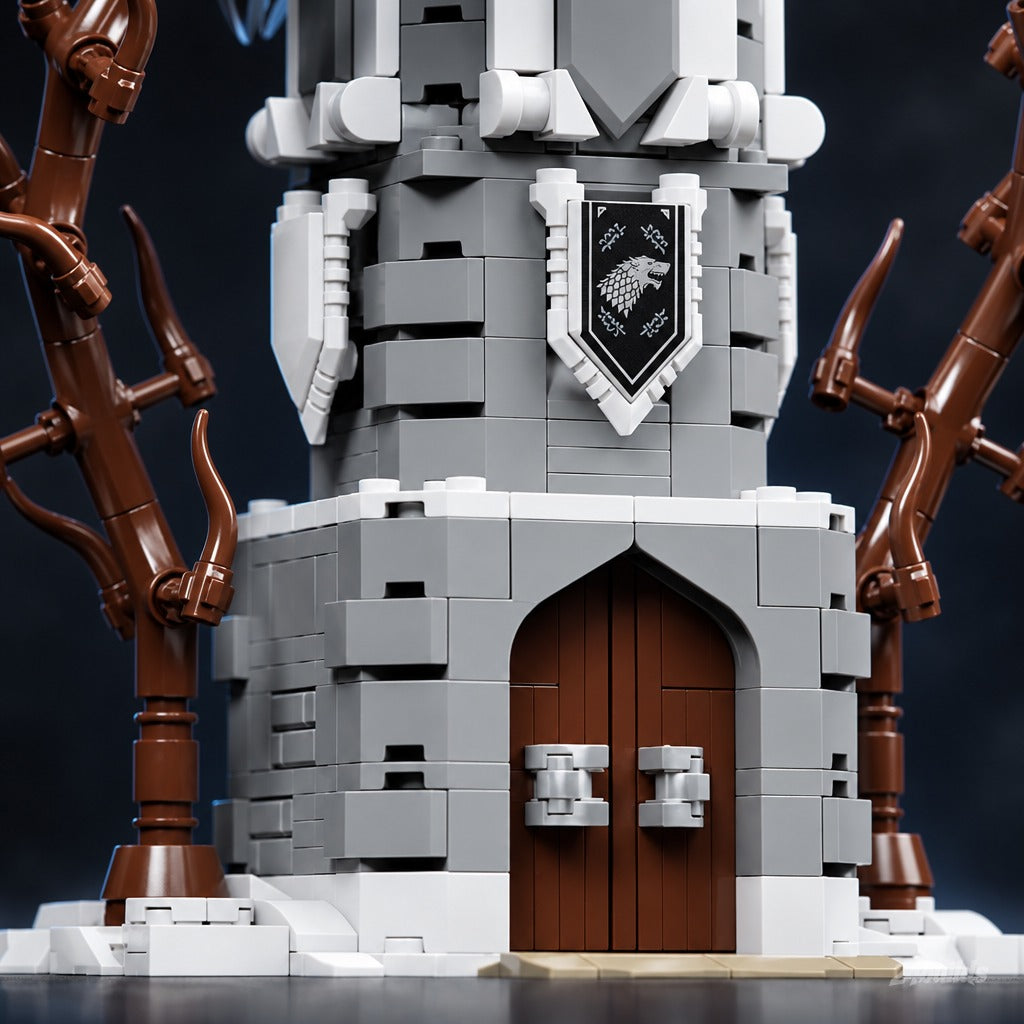 Azure Dragon brick model, tower base with wooden door