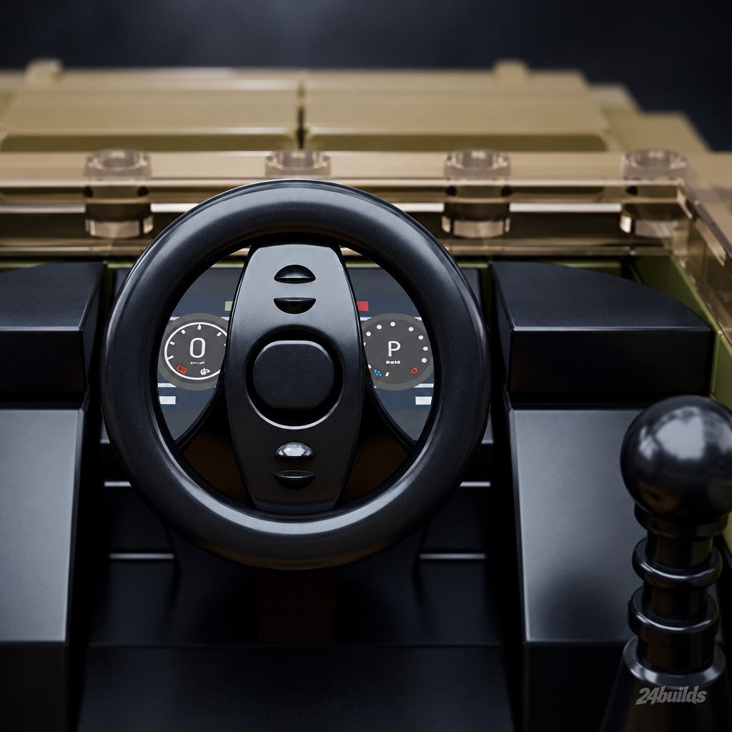 Classic British Off-Roader brick model, dashboard and steering wheel