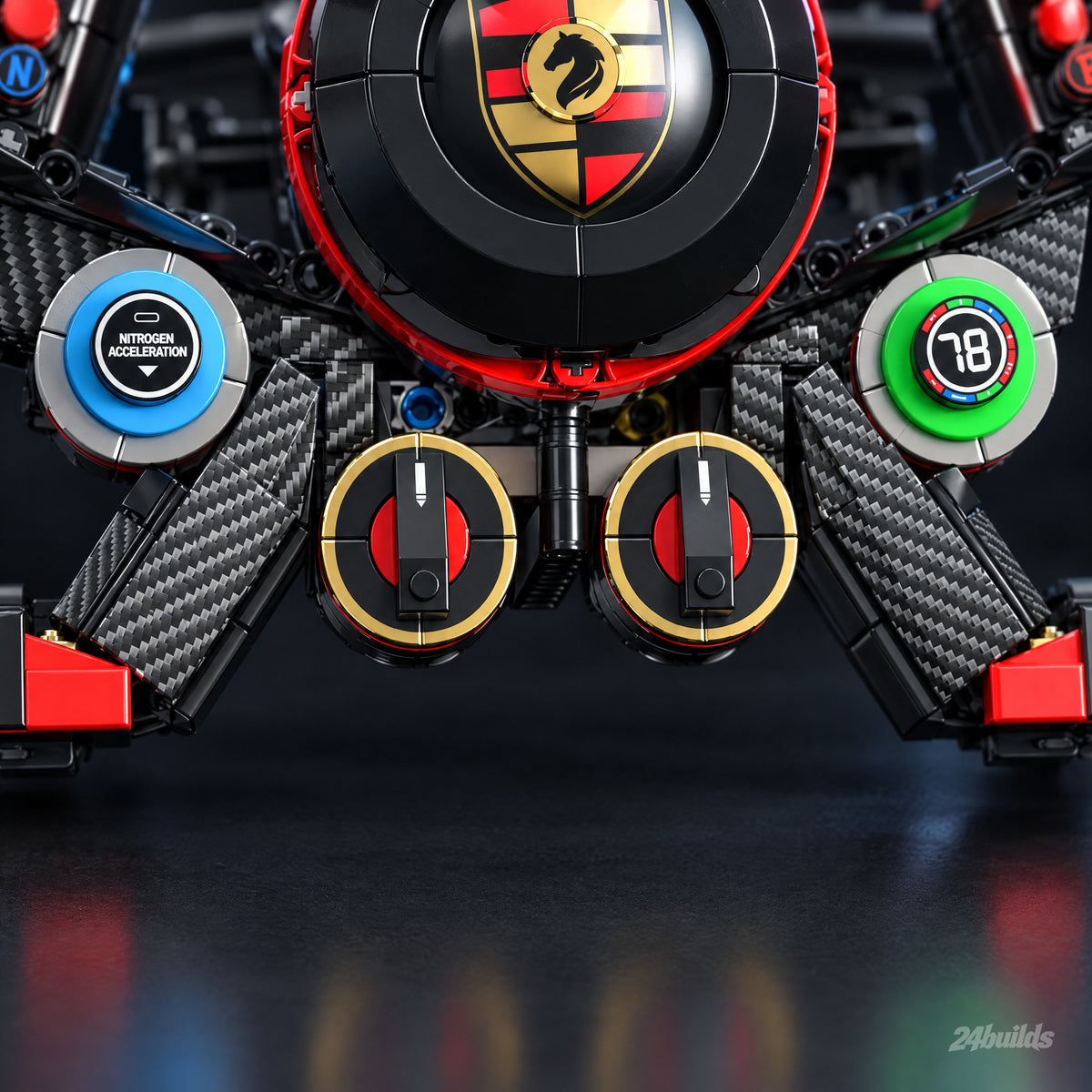 Elite Concept Steering Wheel: gold-ringed rotary knobs and printed buttons