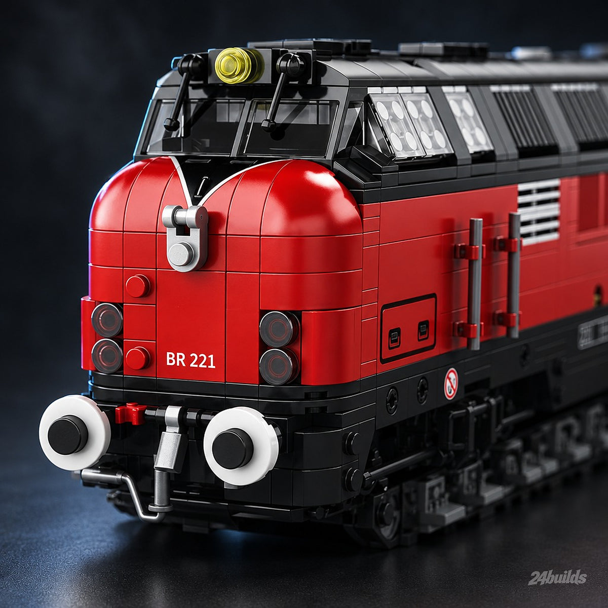 German Class 221 Diesel Locomotive brick model, streamlined nose close-up