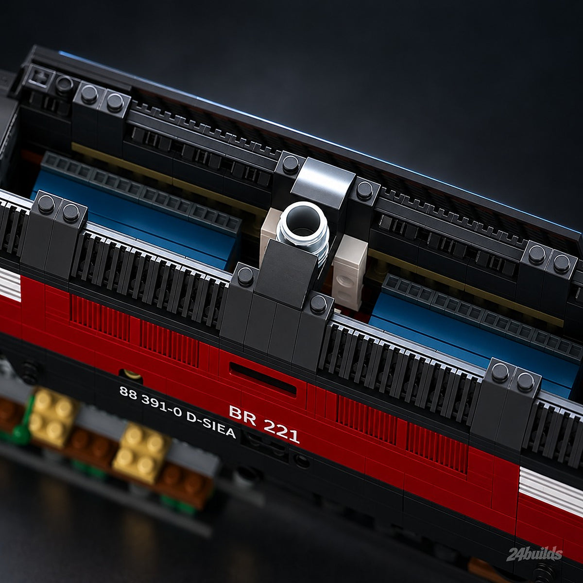 German Class 221 Diesel Locomotive brick model, open roof over the power compartments