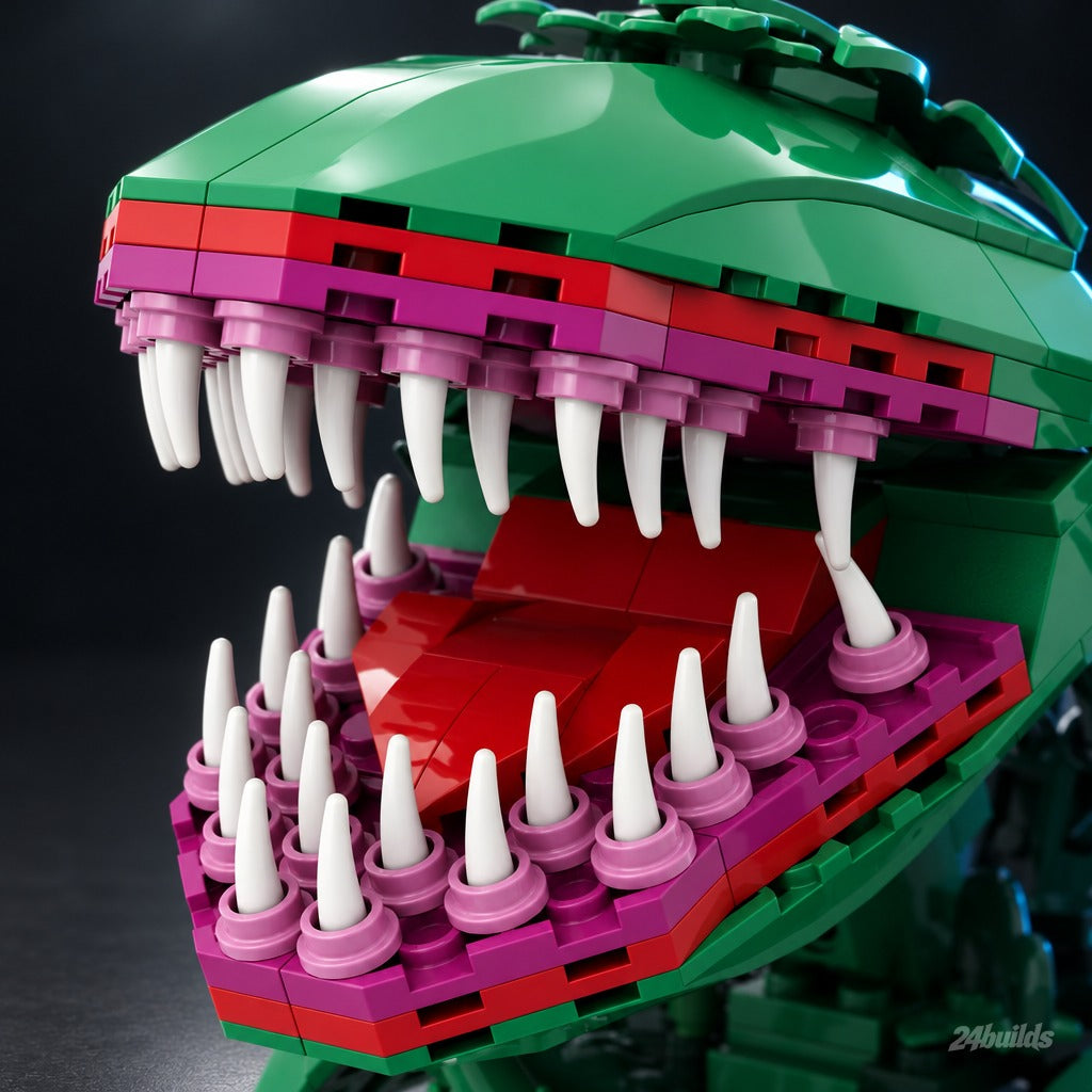 Giant Carnivorous Plant brick model, open mouth with white teeth