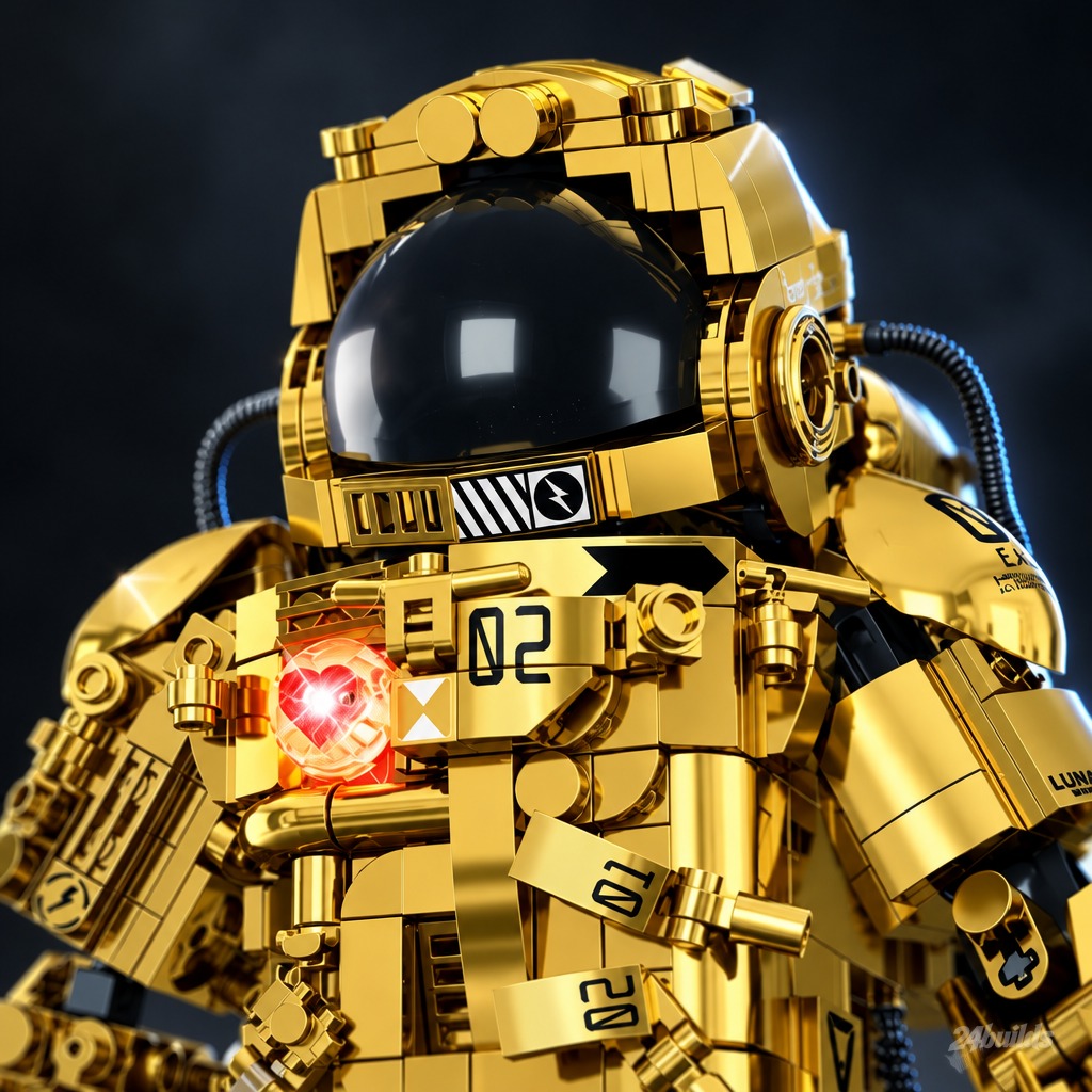 Gold Edition Astronaut brick model, helmet visor and chest unit