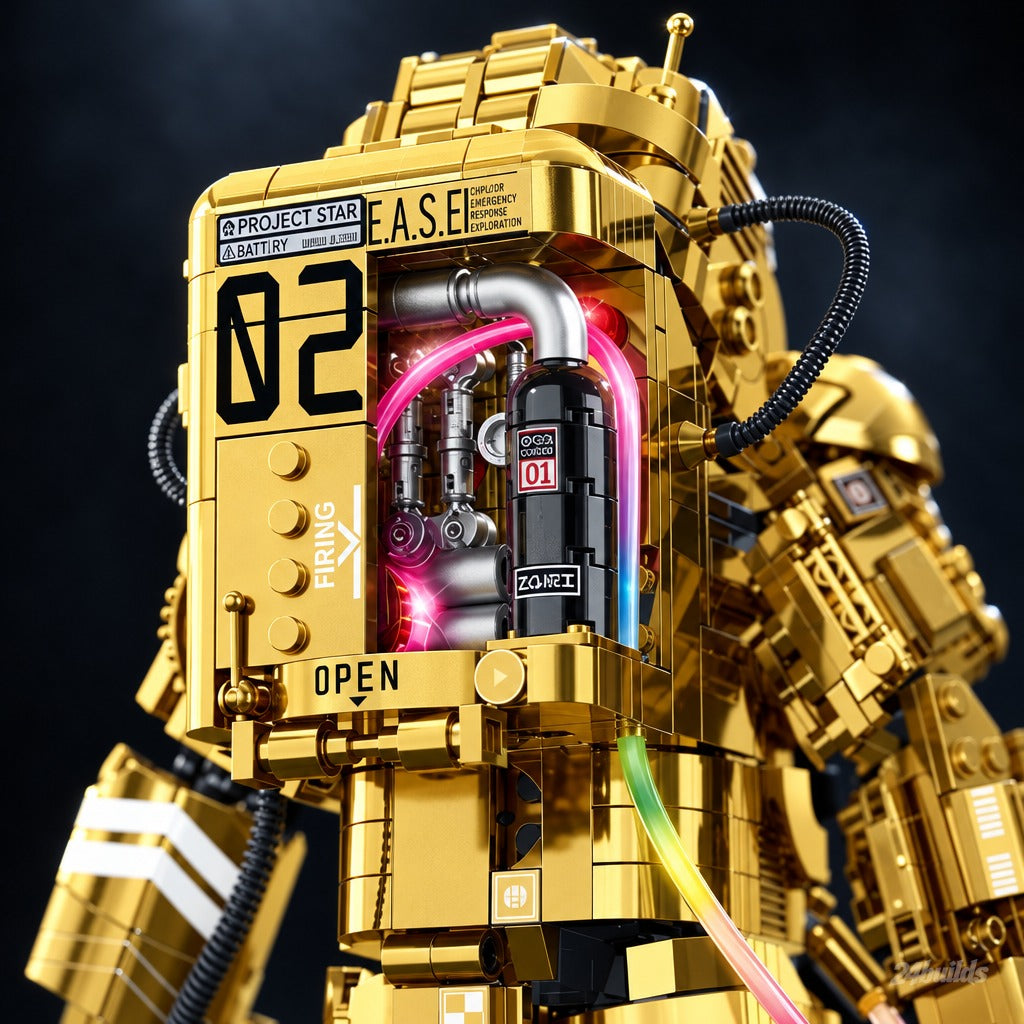 Gold Edition Astronaut brick model, gold jetpack on the back