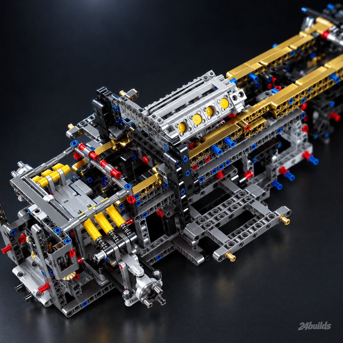 Gold Edition V8 Heavy-Duty Truck brick model, V8 between the chassis rails