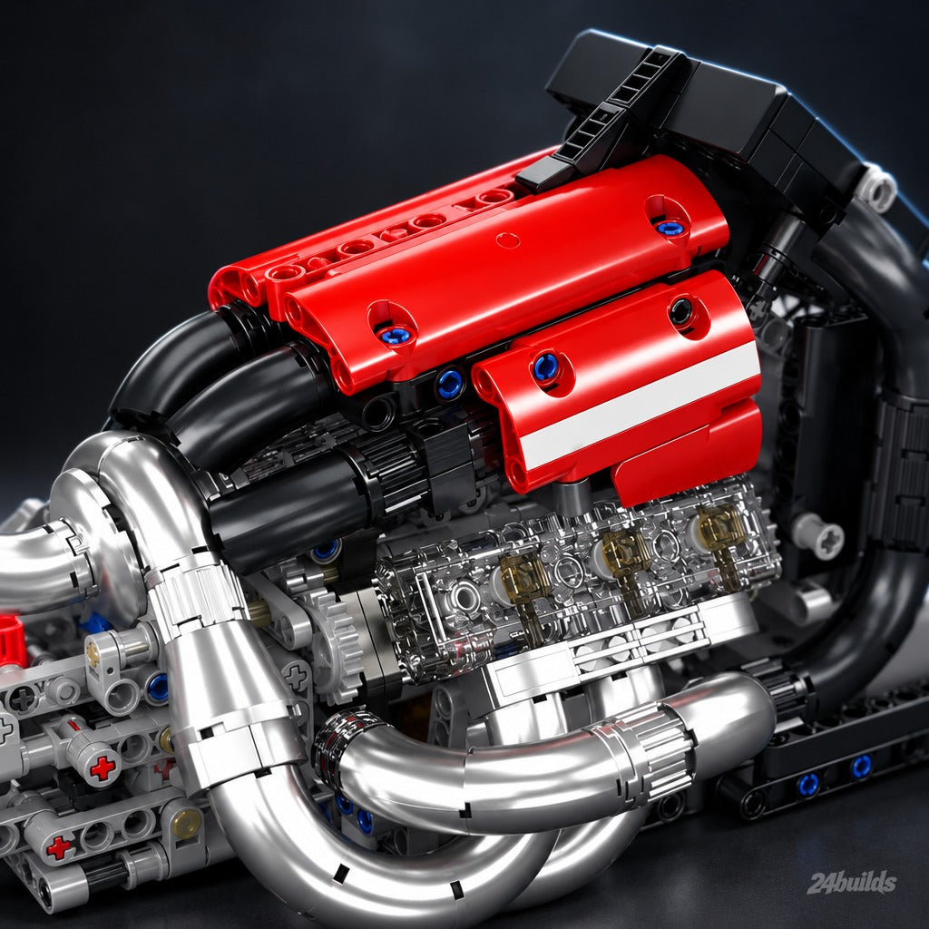Grand Prix Motorsport Engine brick model, red cam covers and clear cylinders