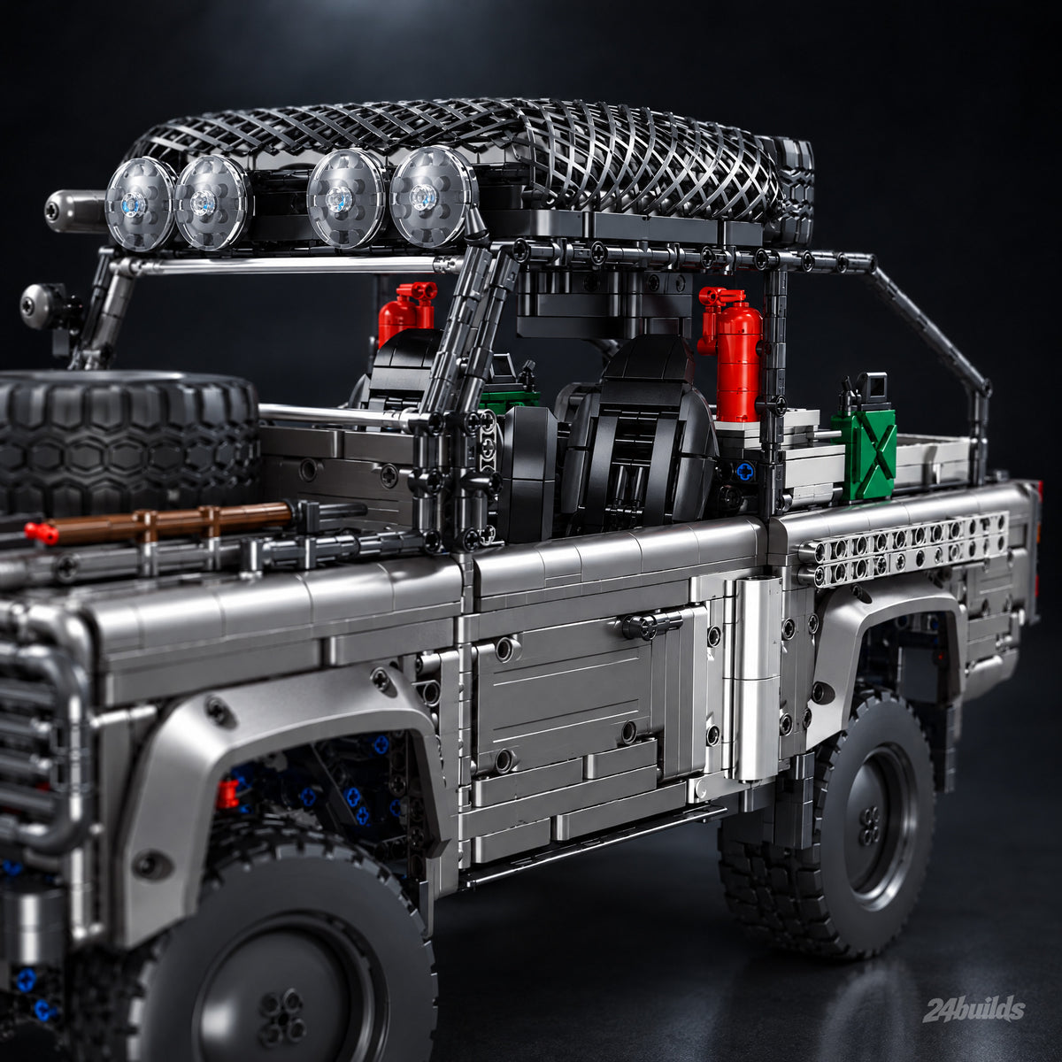 Gunmetal Edition British V8 Pick-Up Off-Roader brick model, bed, roll bar and roof basket