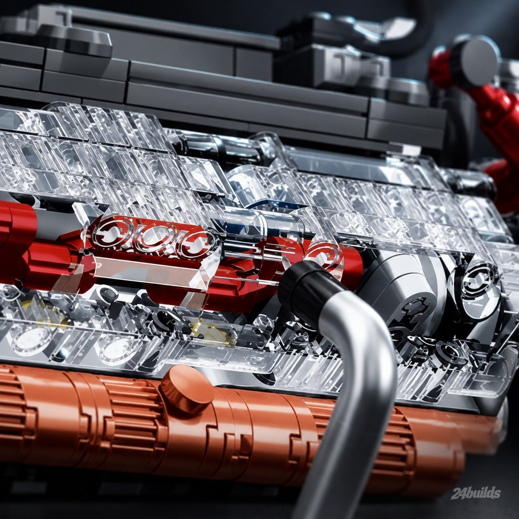 Heavy Tank V12 Engine brick model, valvetrain under the clear cover