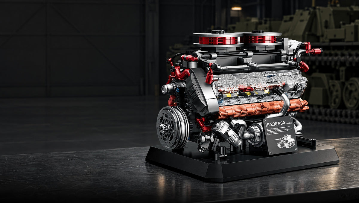 Clear covers over a 23-litre tank V12