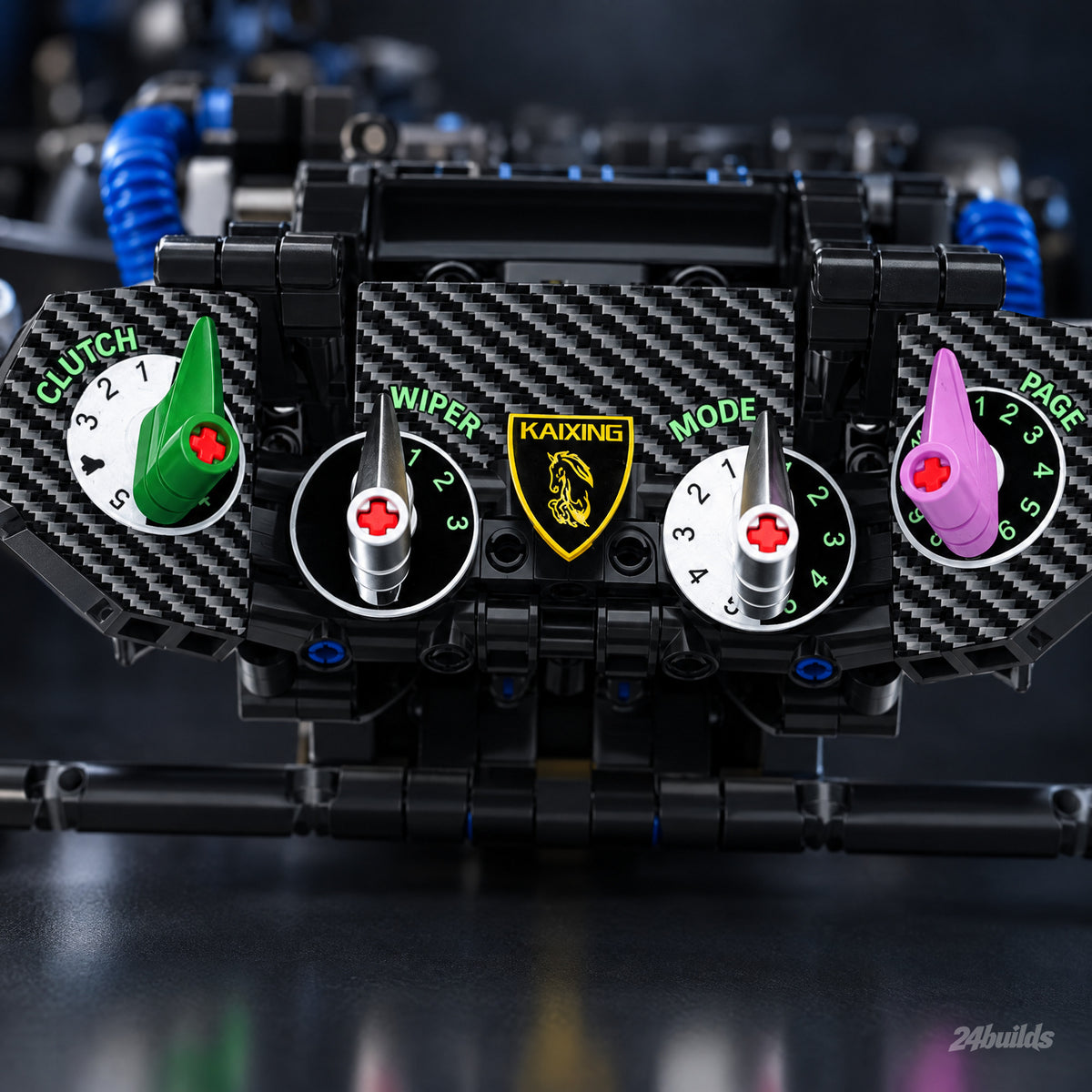 Italian GT Steering Wheel: row of rotary dials close-up