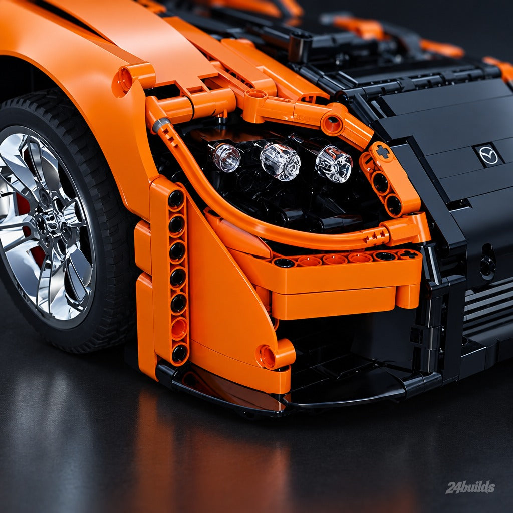 Mazda RX-7 Fortune brick model, twin round headlights close-up