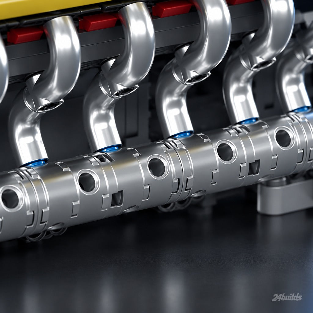 Motorised Italian V12 Engine brick model, chrome exhaust manifold