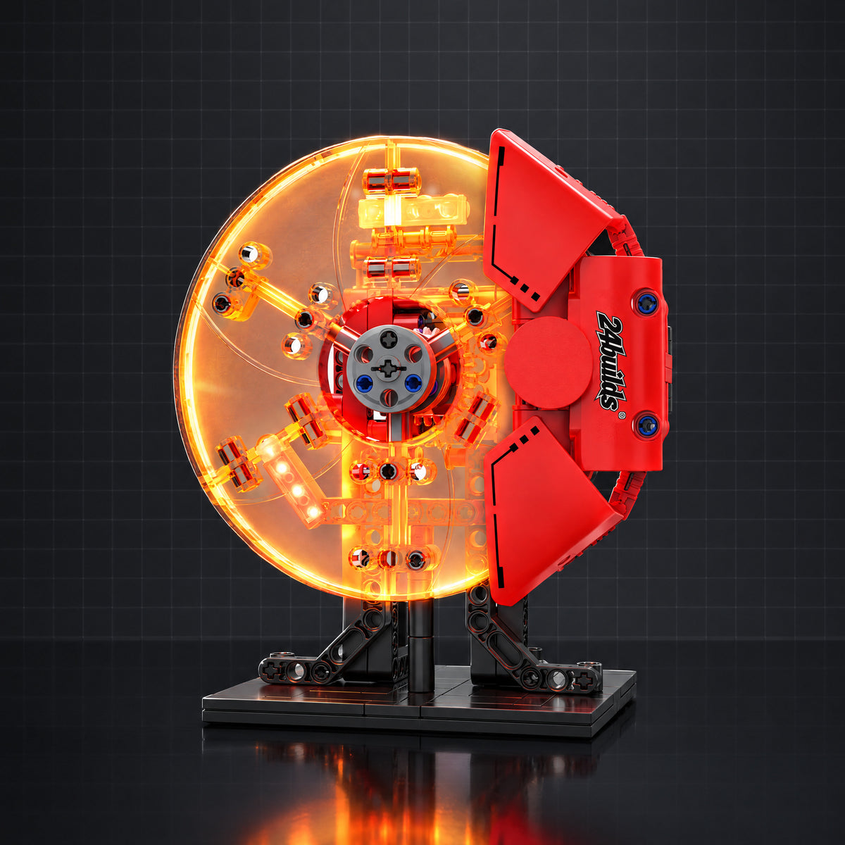 Motorised Racing Brake Disc brick model, front view, dark studio