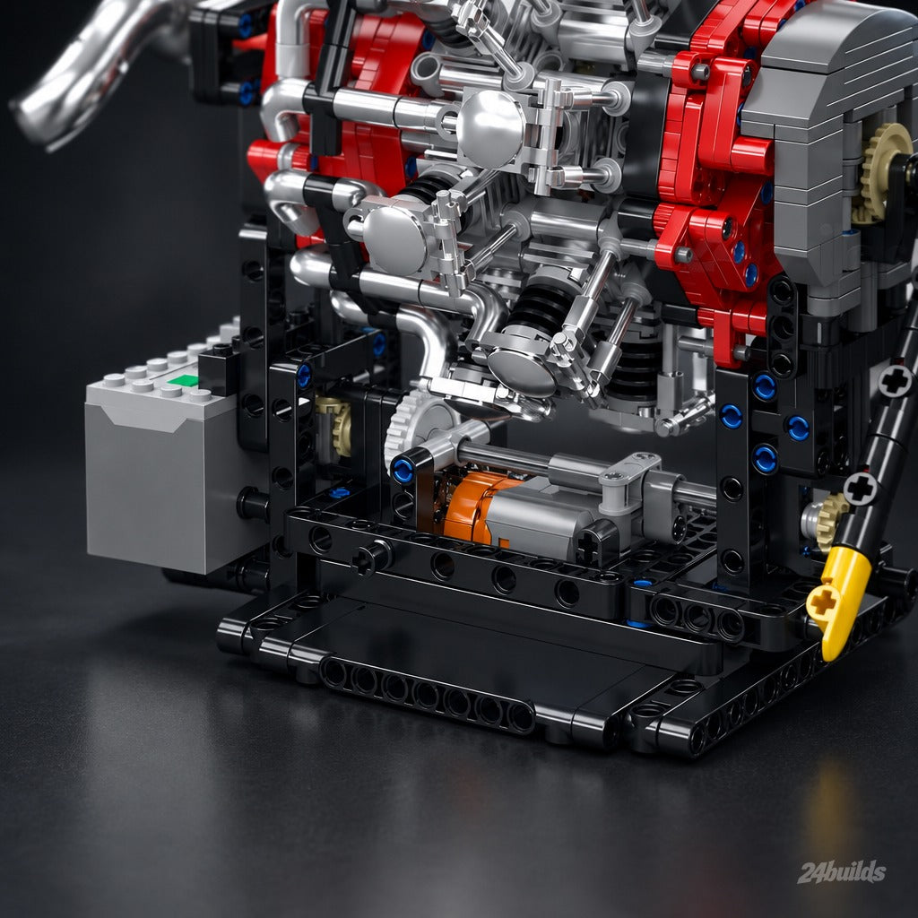 Motorised Radial Aircraft Engine brick model, battery box and motor in the stand