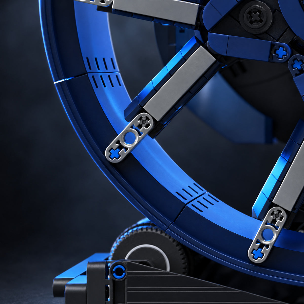 Motorised Ten-Spoke Hypercar Wheel Hub brick model, ten deep-set spokes close-up