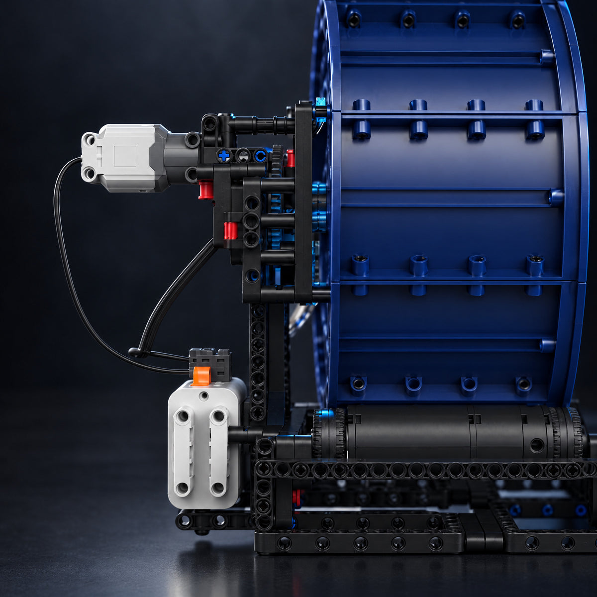 Motorised Ten-Spoke Hypercar Wheel Hub brick model, motor and battery box at the back