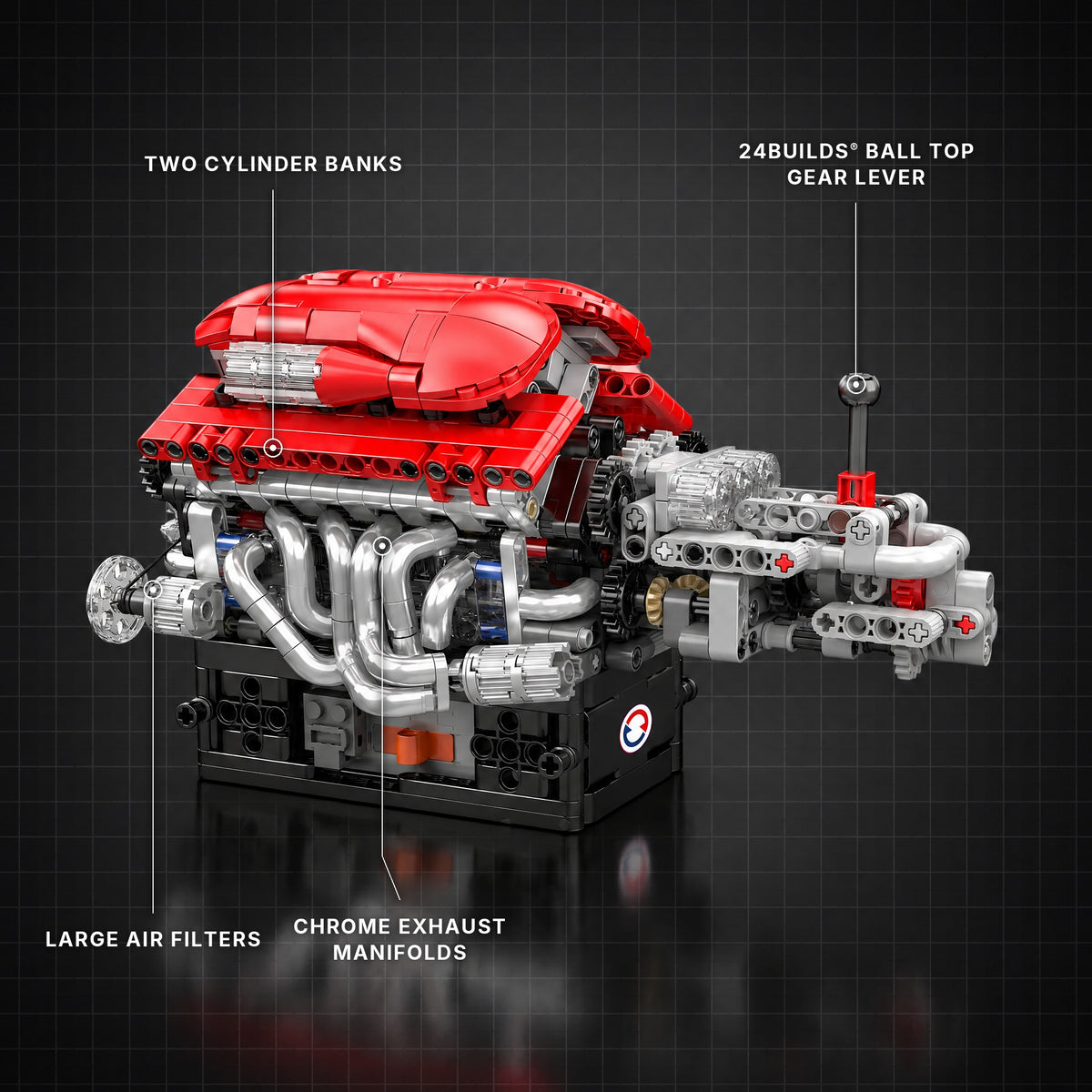 Naturally Aspirated Italian V12 Engine brick model with its key features labelled