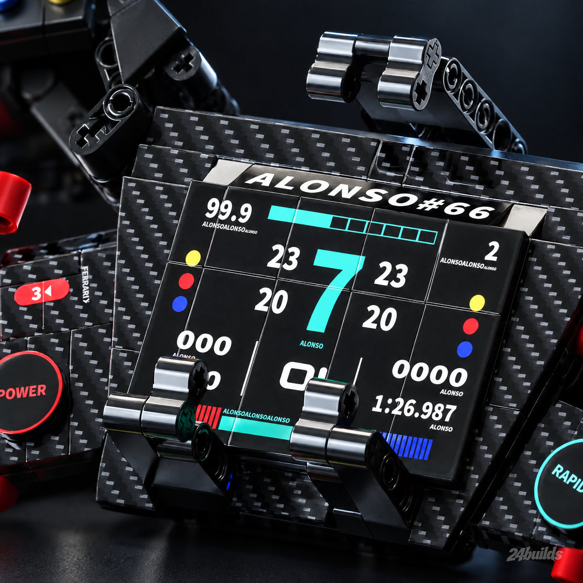 Red Grand Prix Steering Wheel: colour race display close-up