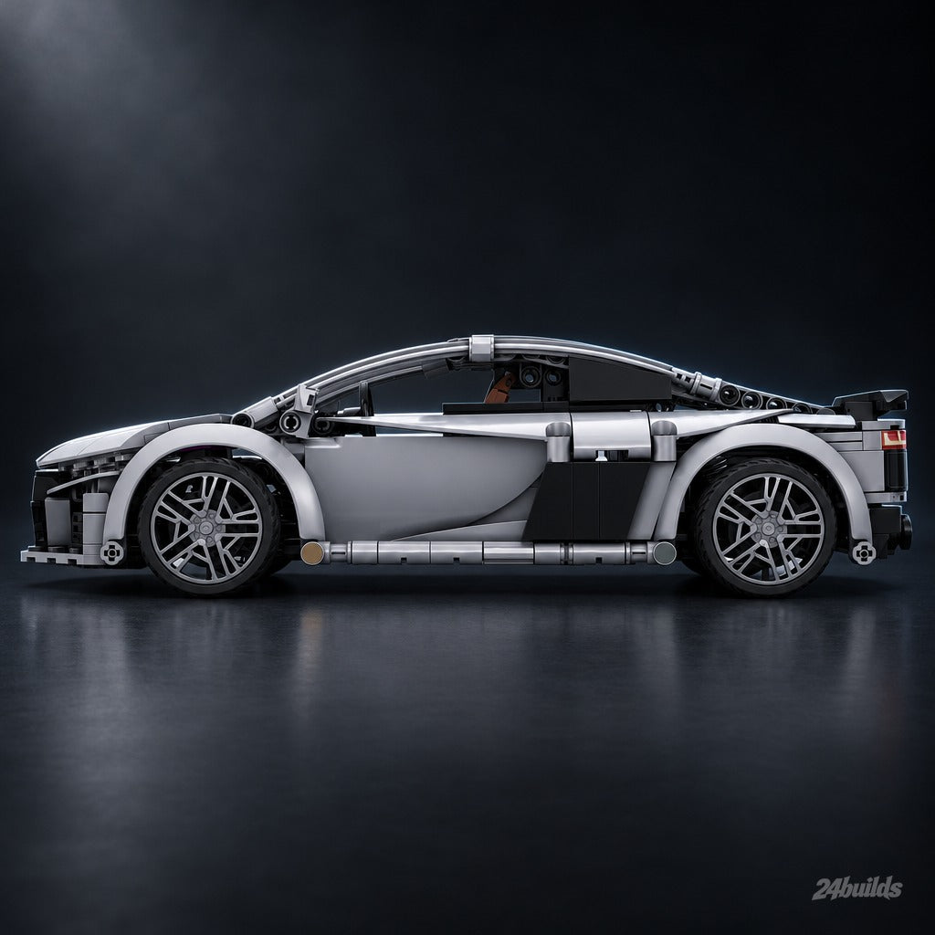 Remote Controlled Audi R8 Coupe brick model, side profile of the coupe