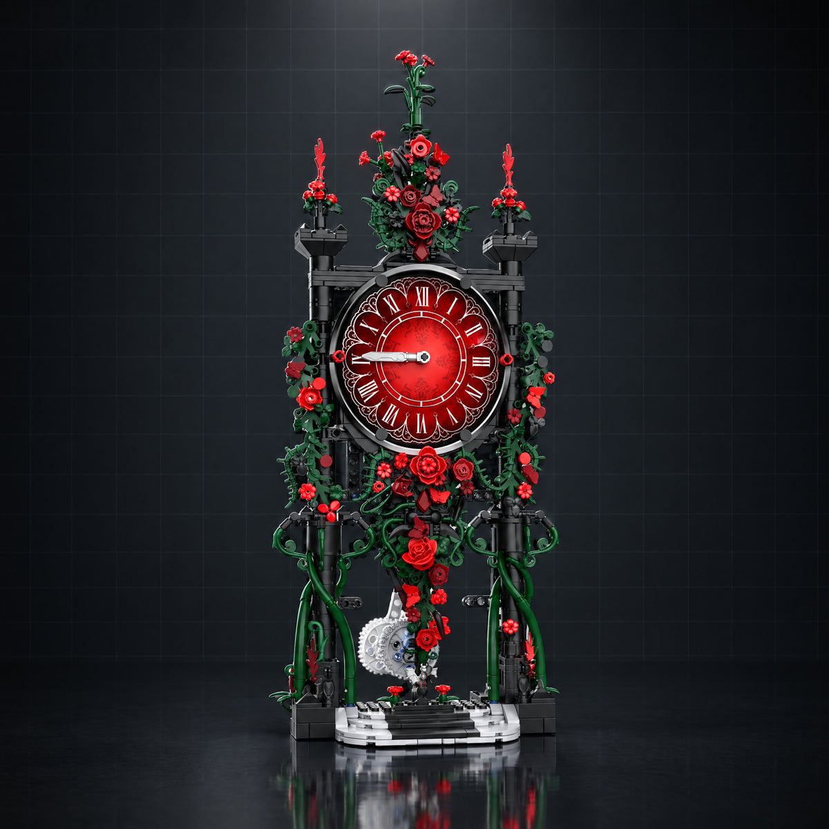 Rose Pendulum Clock brick model, three-quarter view, dark studio