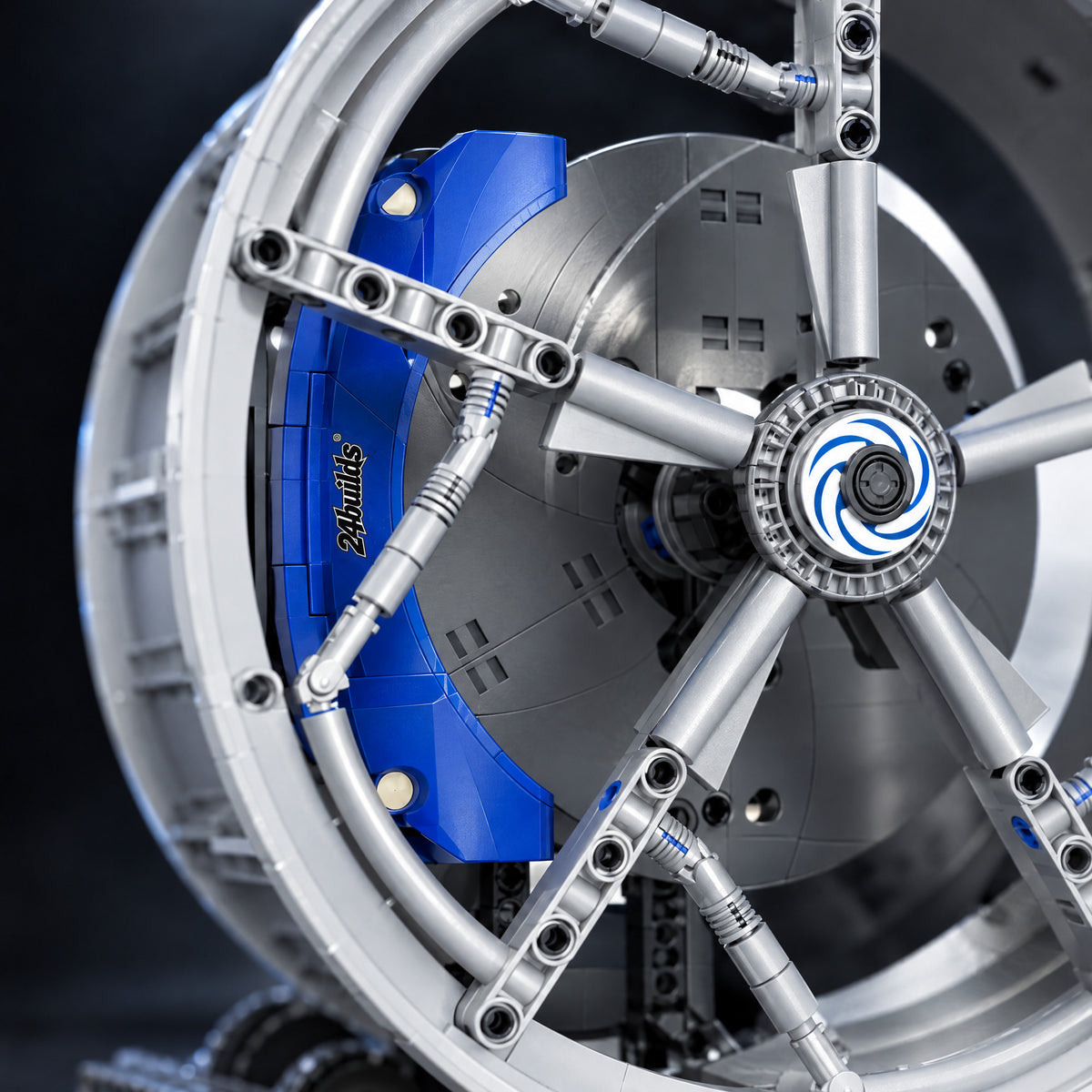Silver Split-Spoke Wheel Hub brick model, blue caliper with the 24builds® logo