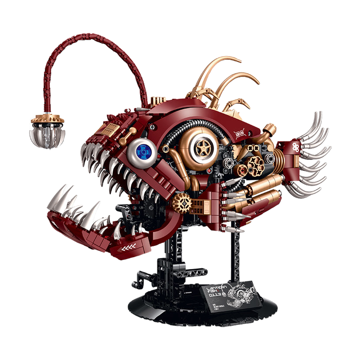 A lantern lure that glows over open jaws