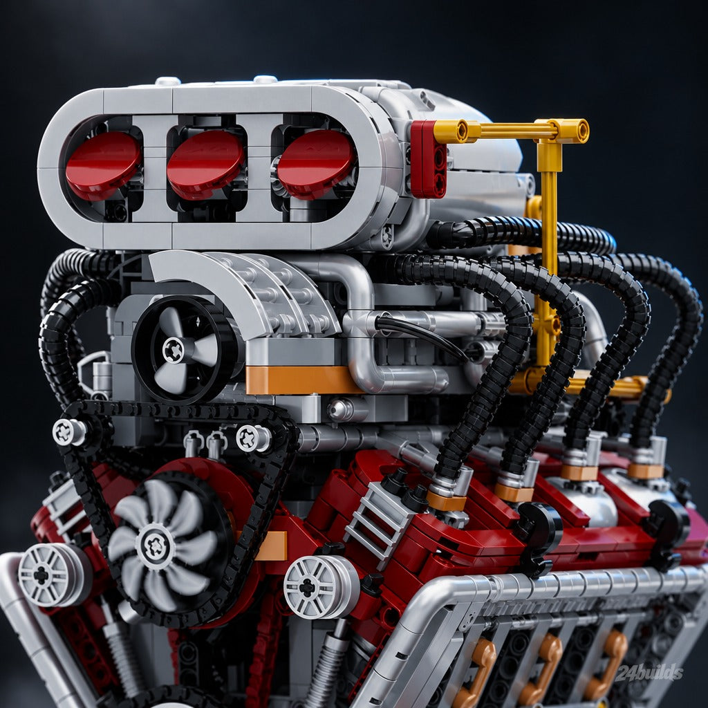 The Ultimate American Supercharged V8 Engine brick model, supercharger blower close-up