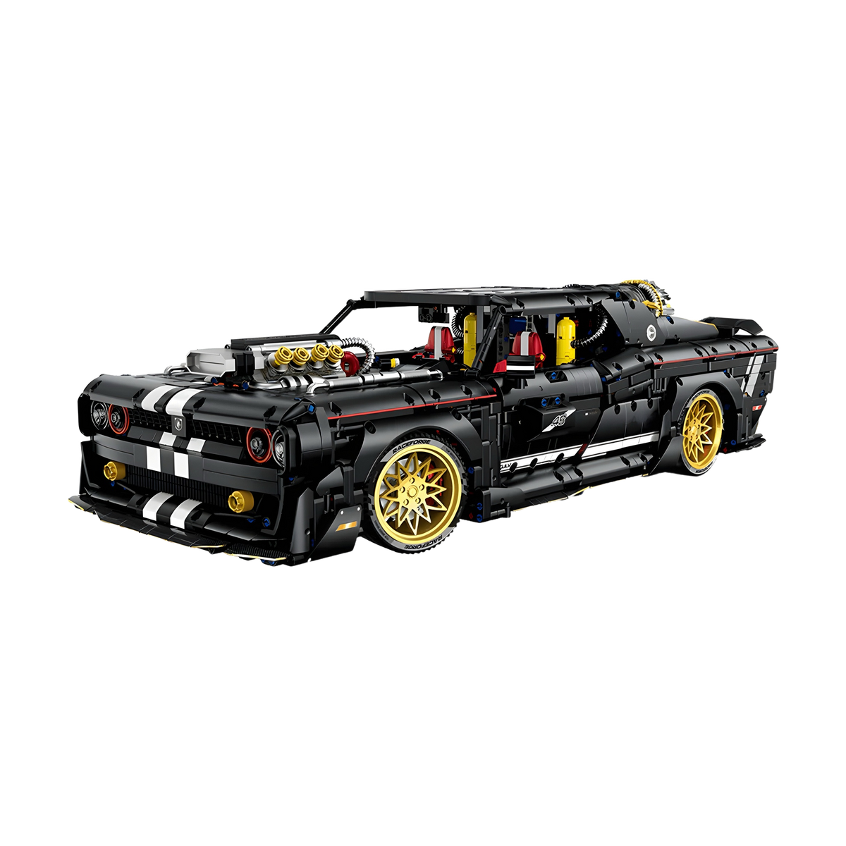 A blown V8 with rotating pistons under matte black