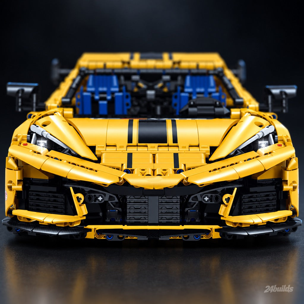 The Ultimate American V8 Supercar brick model, front end with black twin stripes