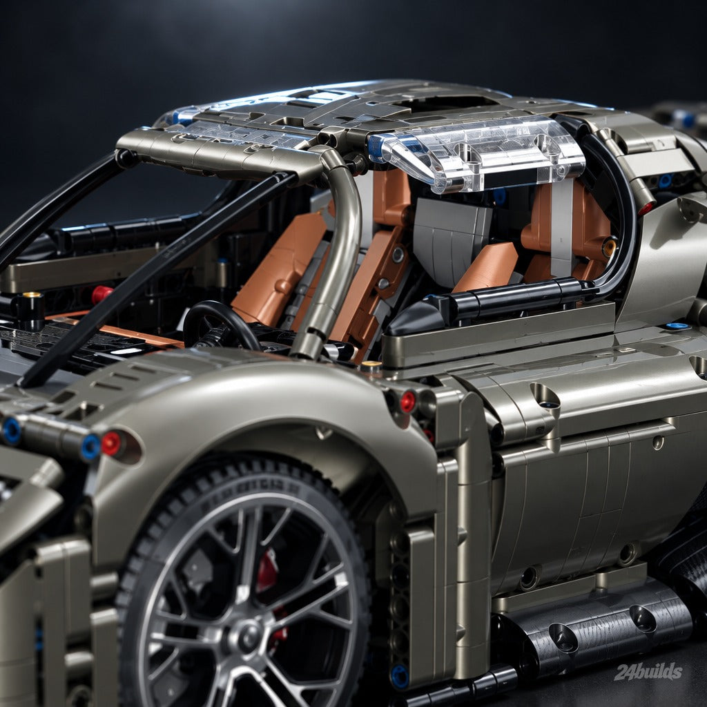 The Ultimate German Concept Hypercar brick model, cockpit with tan sport seats