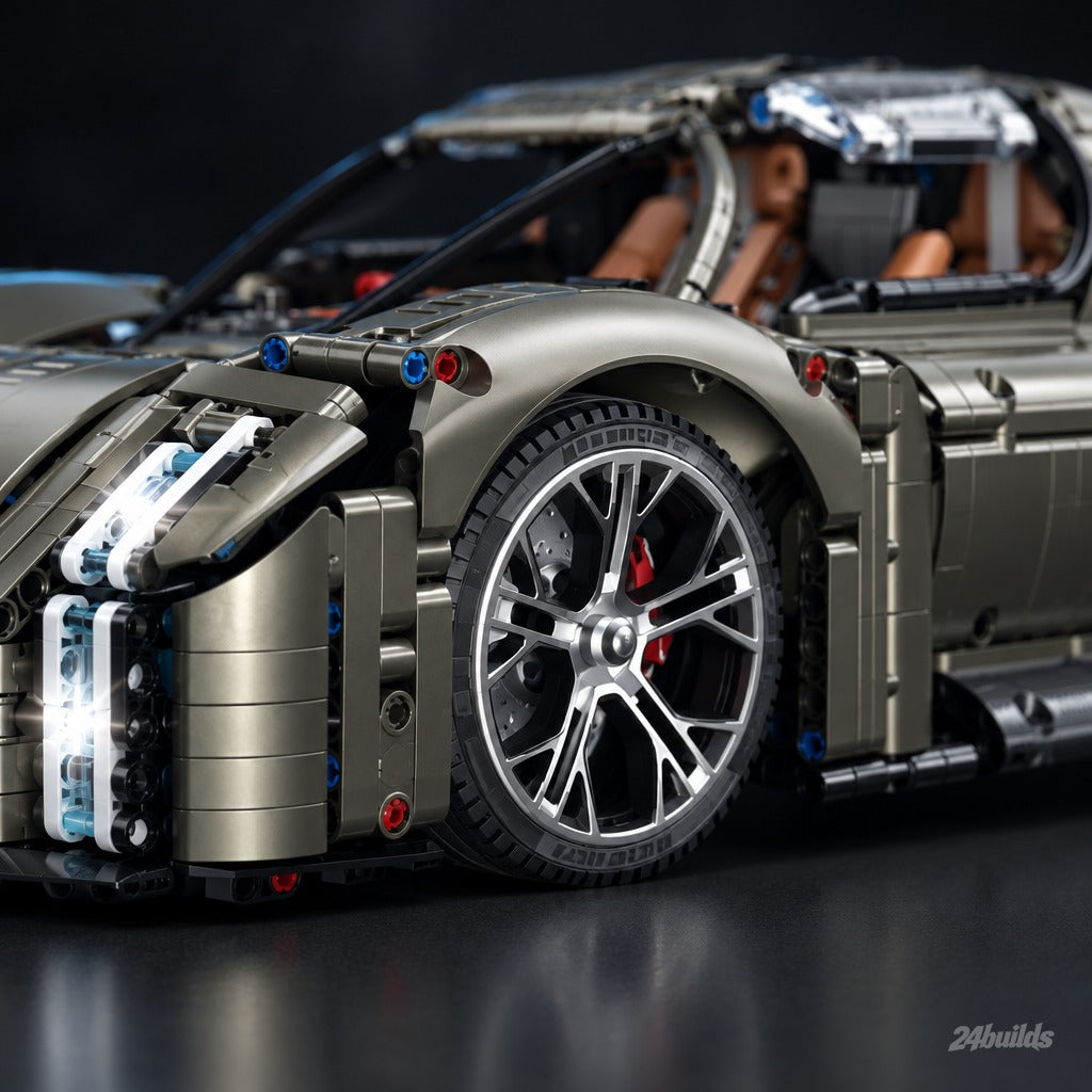The Ultimate German Concept Hypercar brick model, silver multi-spoke wheel