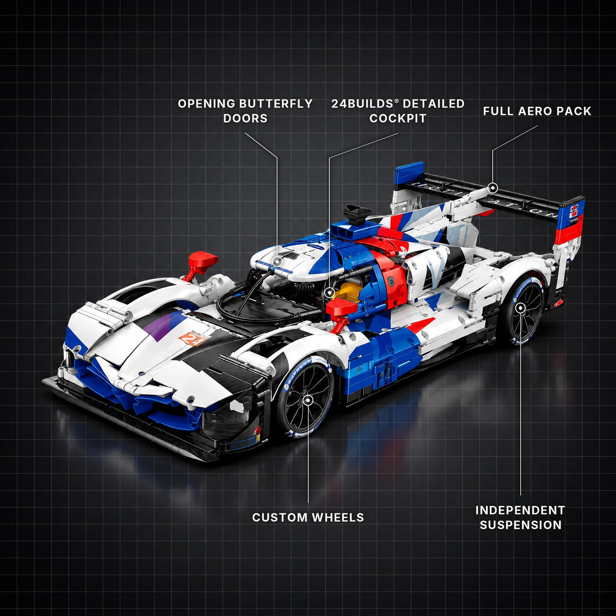 The Ultimate German Endurance Prototype brick model with its key features labelled