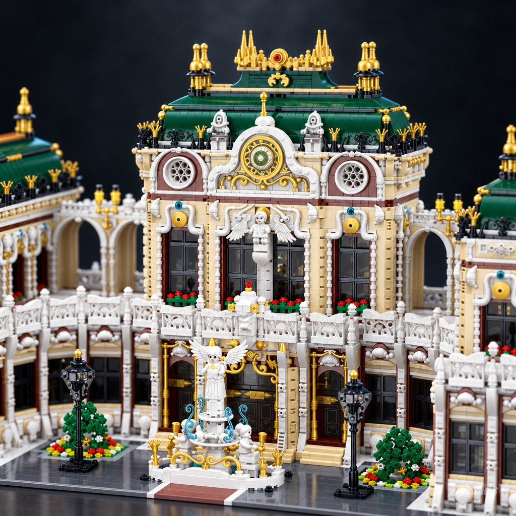 The Ultimate Grand Palace brick model, green domes and facade close-up