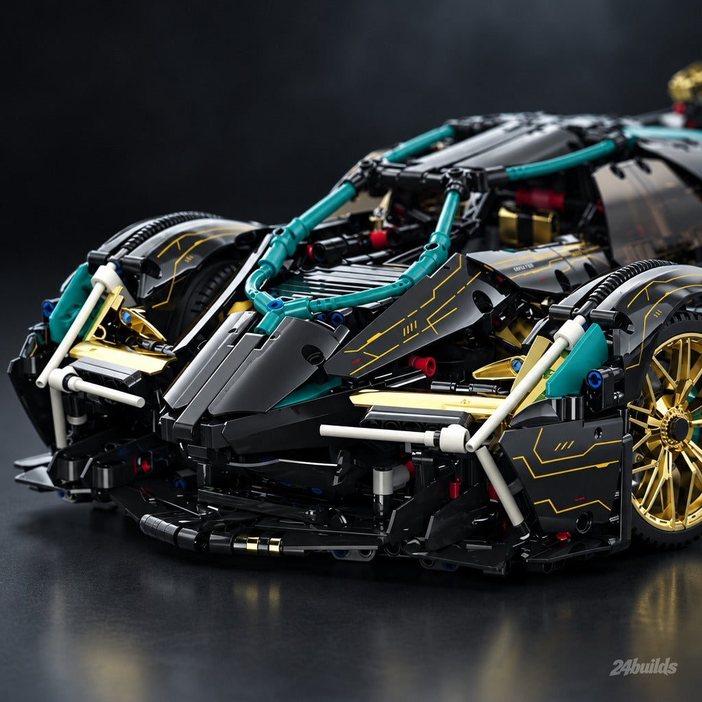 The Ultimate Italian V12 Concept brick model, front with teal accents
