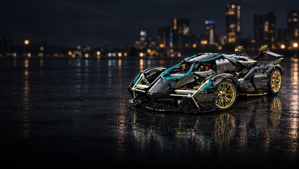 Teal lines, gold wheels and a moving V12