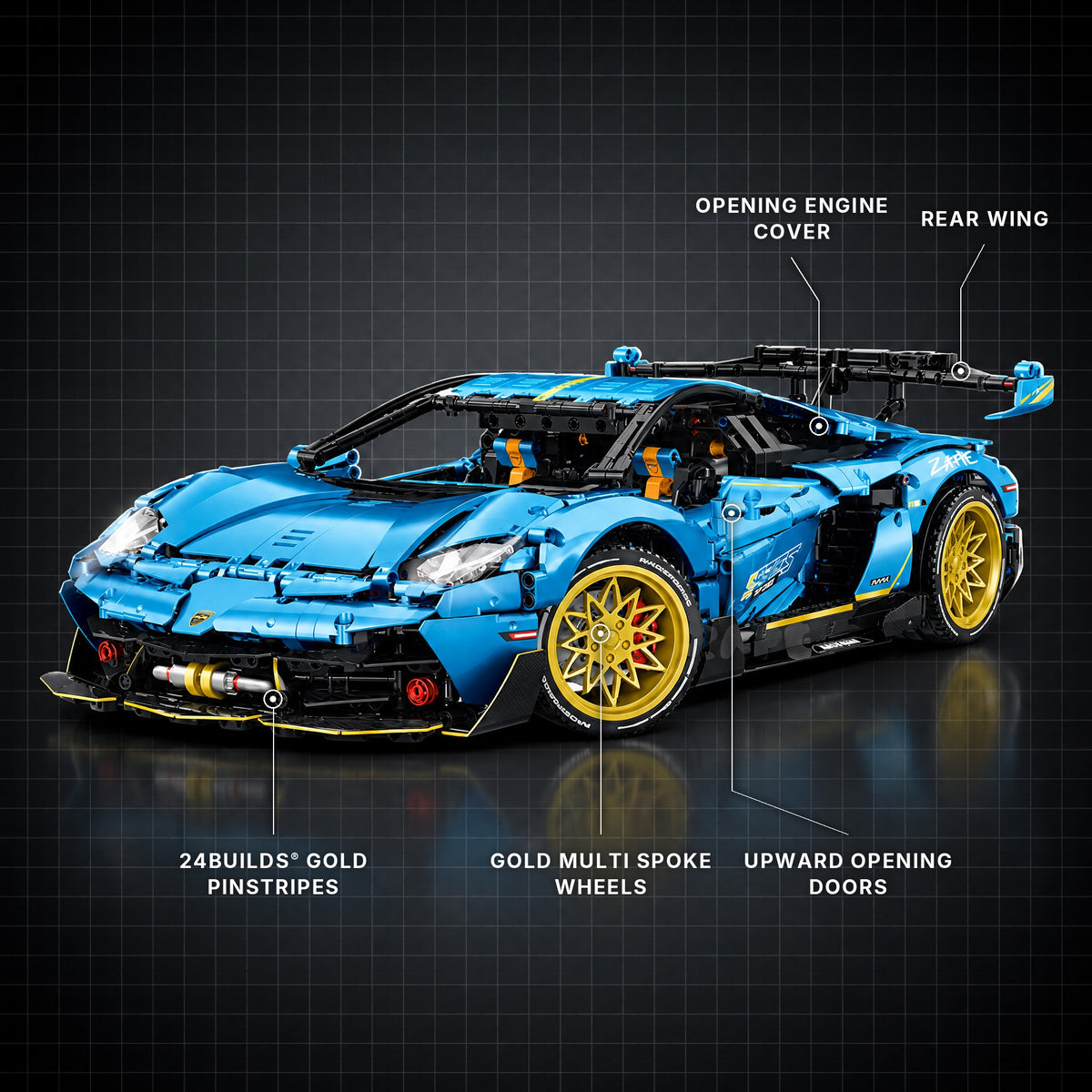 The Ultimate Italian V12 Flagship brick model with its key features labelled