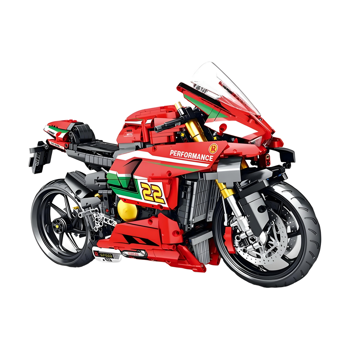 A racing-livery V4 superbike at 1:5 scale