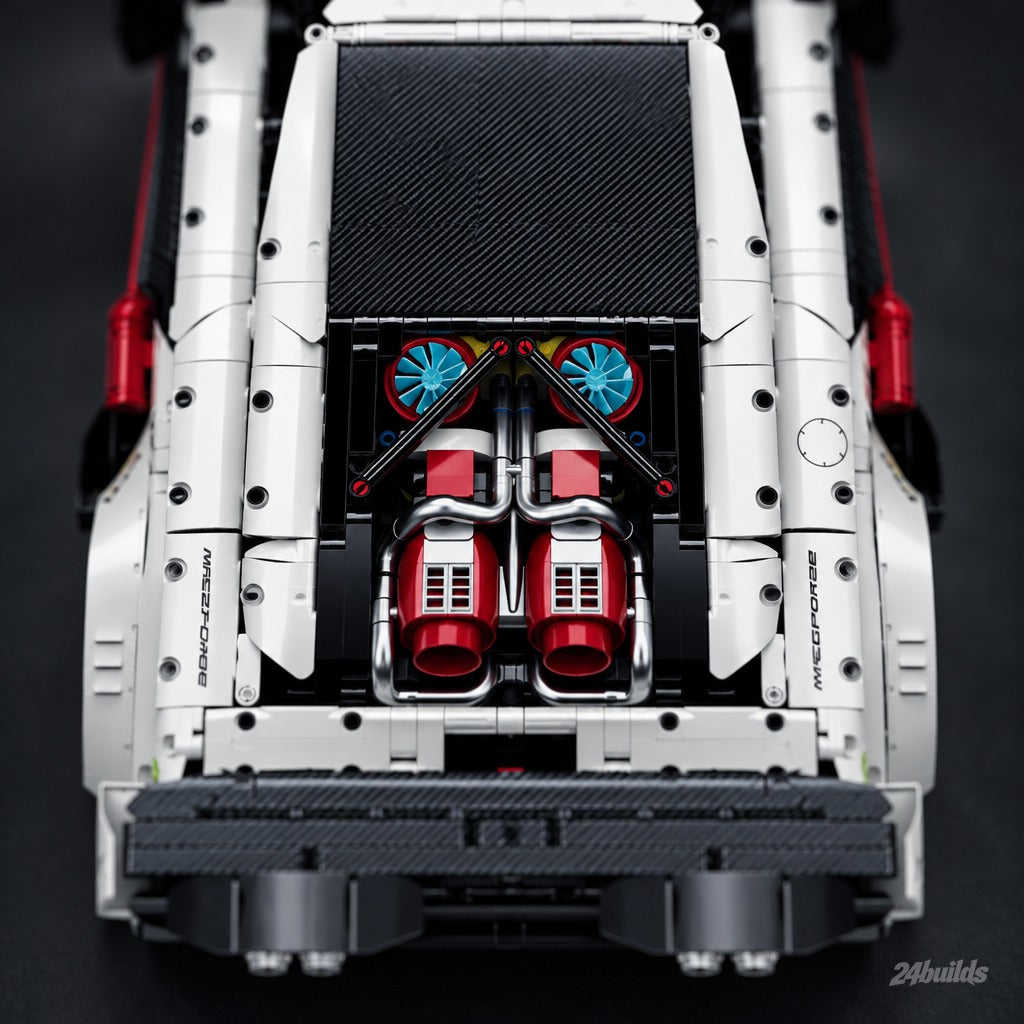 The Ultimate JDM Widebody Supercar brick model, engine bay from above