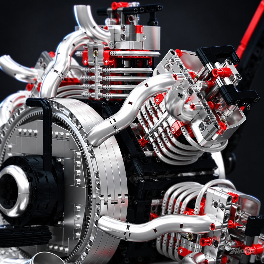 The Ultimate Radial Aircraft Engine brick model, cylinders, push rods and exhausts