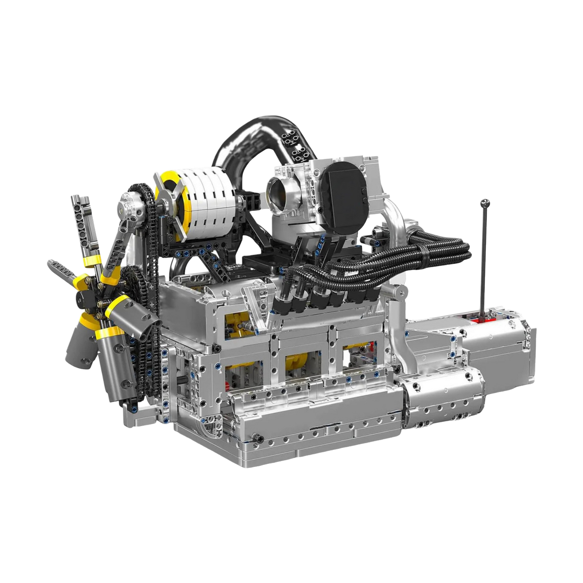 Three rotors turning through a four-speed gearbox