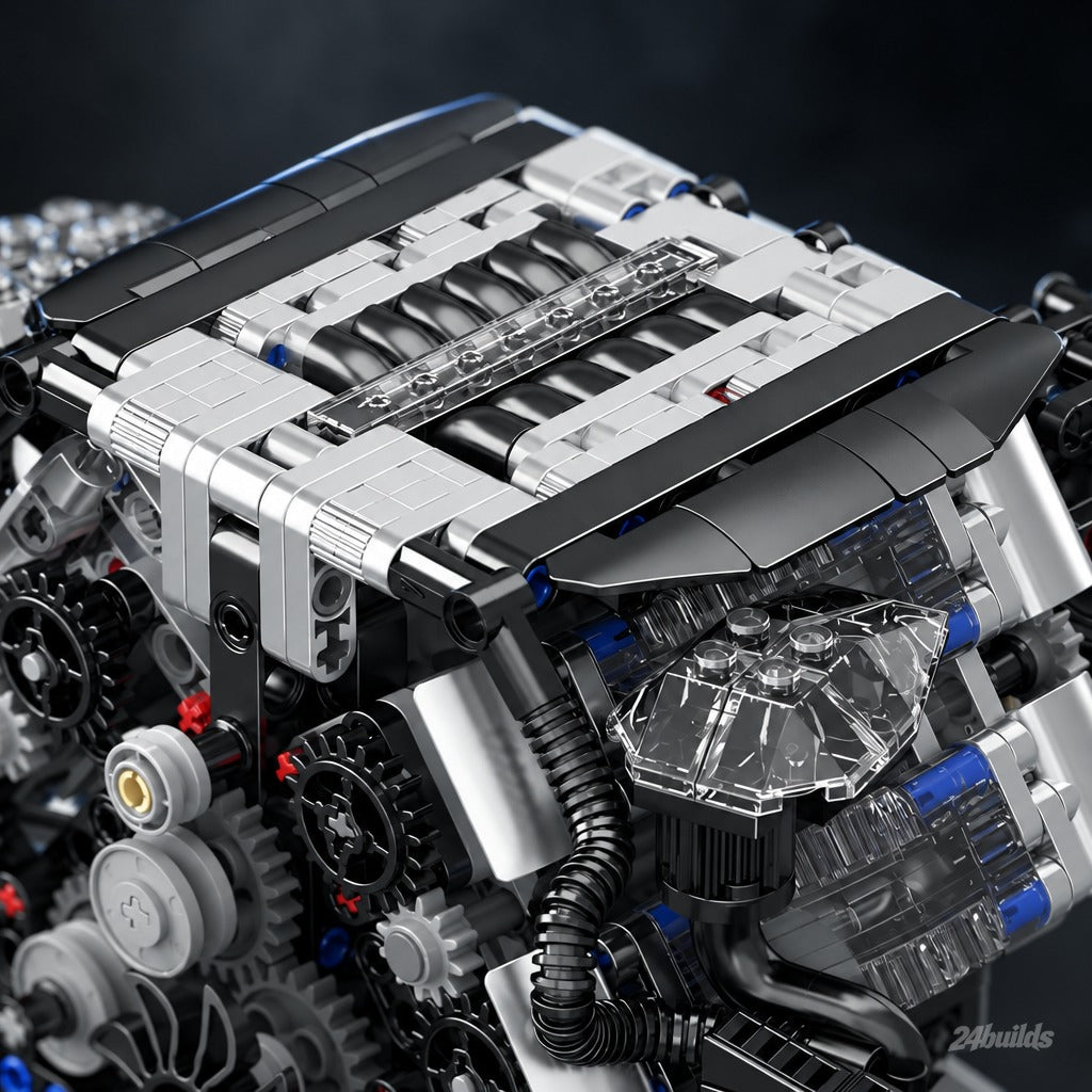 German Twin-Turbo W12 Engine brick model, cylinder banks and clear housings