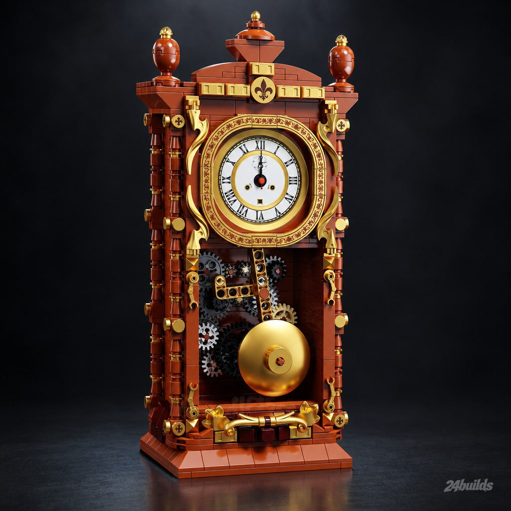 Vintage Clock brick model, three-quarter view of the carved case