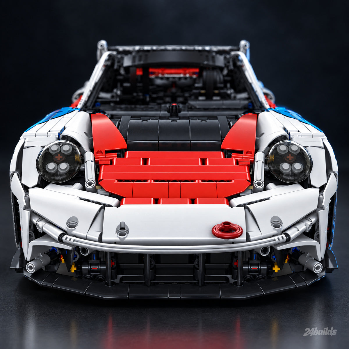 White Edition German Flat-Six GT3 Racer brick model, red front lid and round headlights