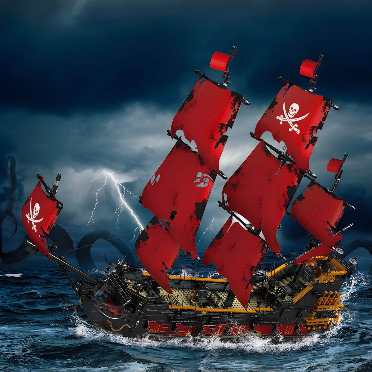 Red sails 62 cm tall over a modular hull