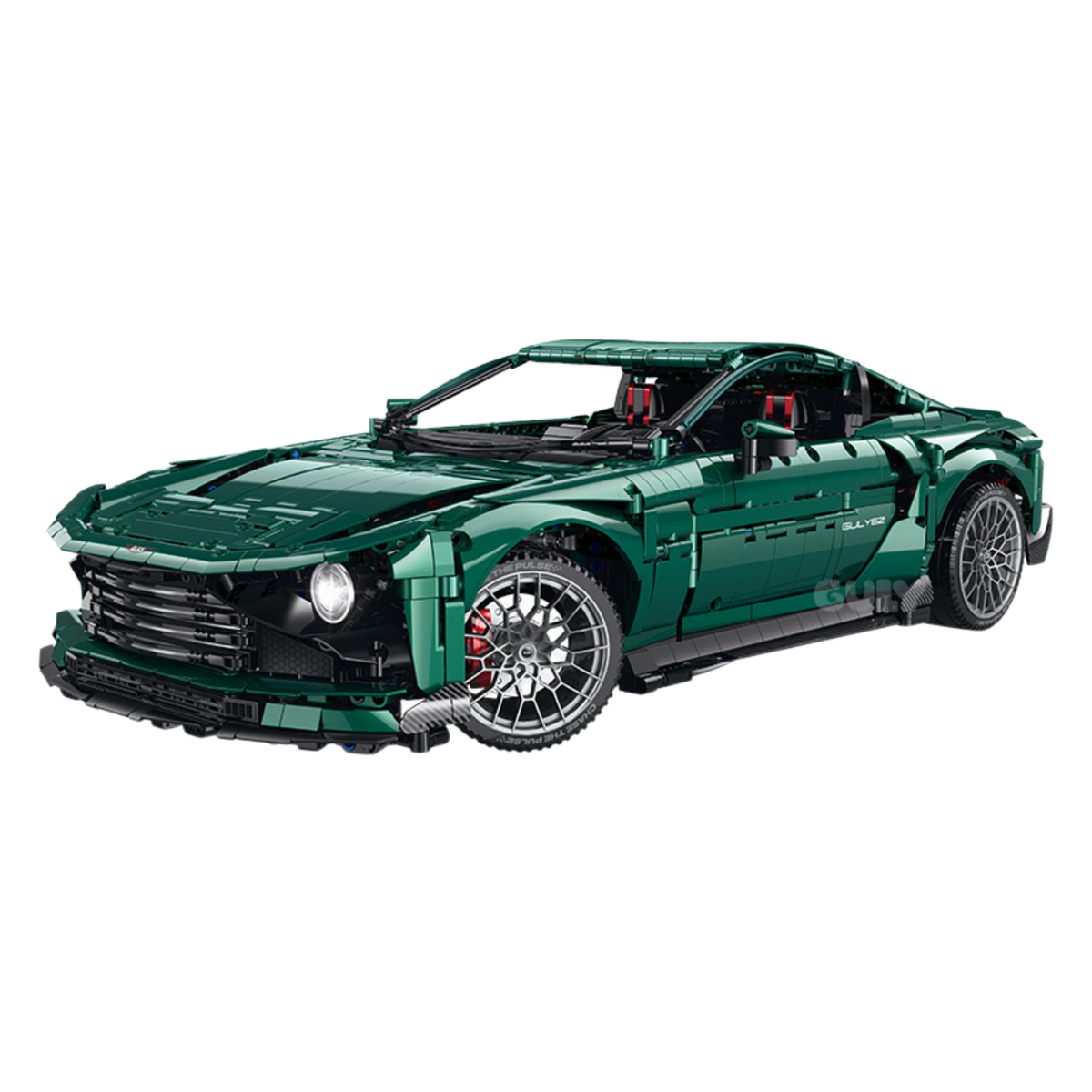 A detailed V12 in deep British racing green