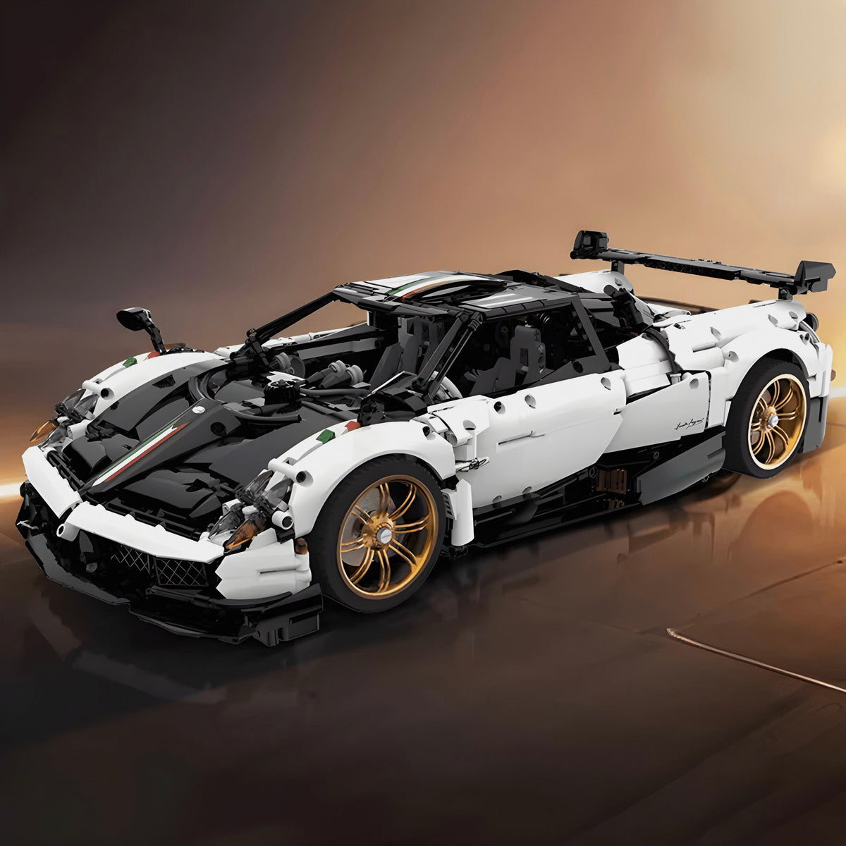 Gull-wing doors and gold rims at 1:8 scale